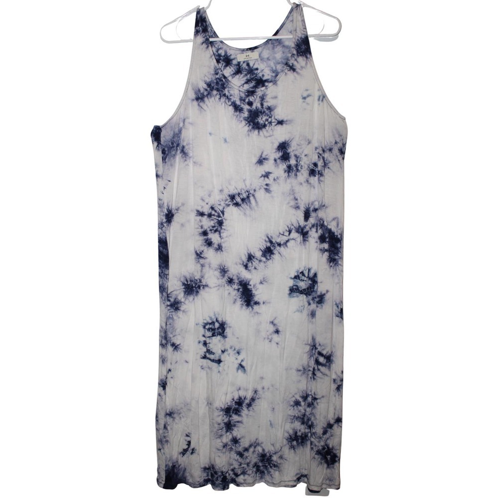Women's Halston White Blue Tie Dye Rayon Spandex Casual Long Maxi Dress Size XL